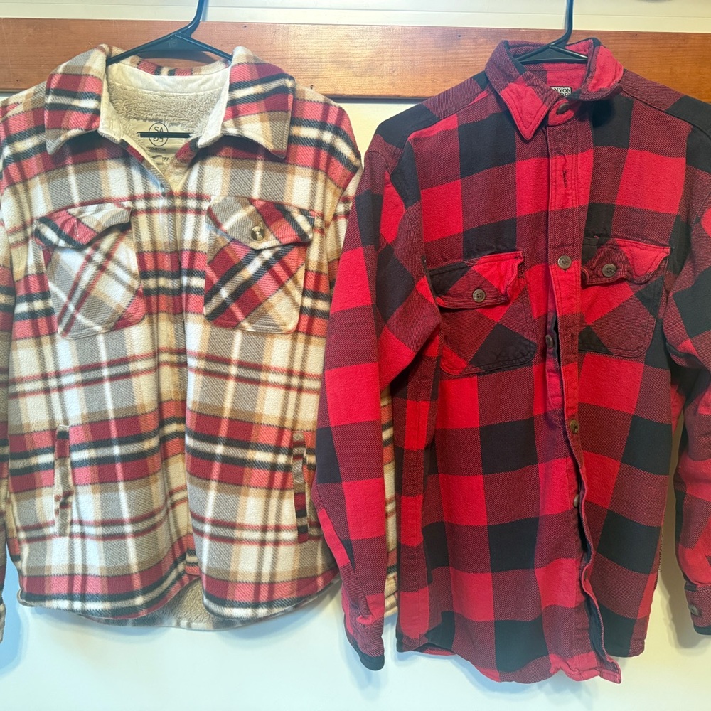 Plaid Flannel Jacket - Red and Cream